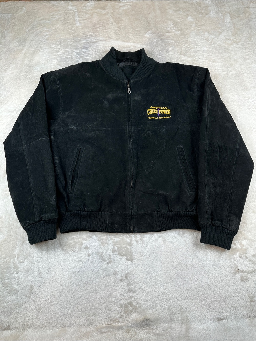 American Cheer Power National Champion Genuine Leather Bomber Jacket S Black